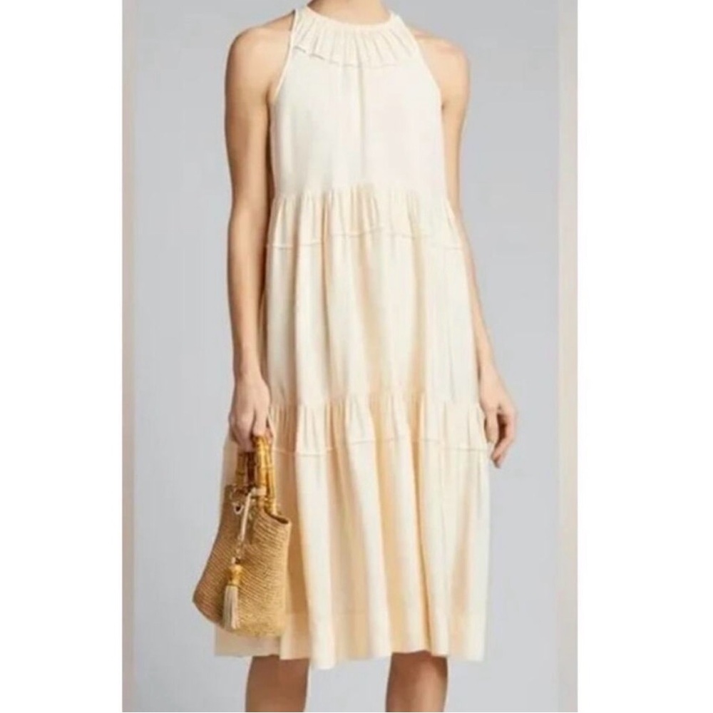 Rosetta Getty Sleeveless Cream Tiered Midi Dress size 0